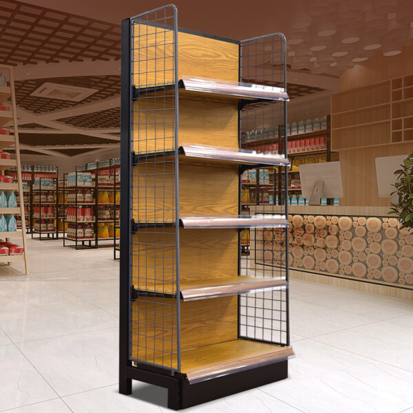 Supermarket Shelf Display Rack Shelves Wood Style Cold rolled Steel