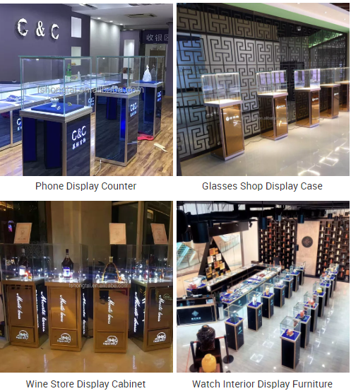 Aluminum Alloy Display Cabinet Standing Showcase Luxury Jewelry Shop Exhibition