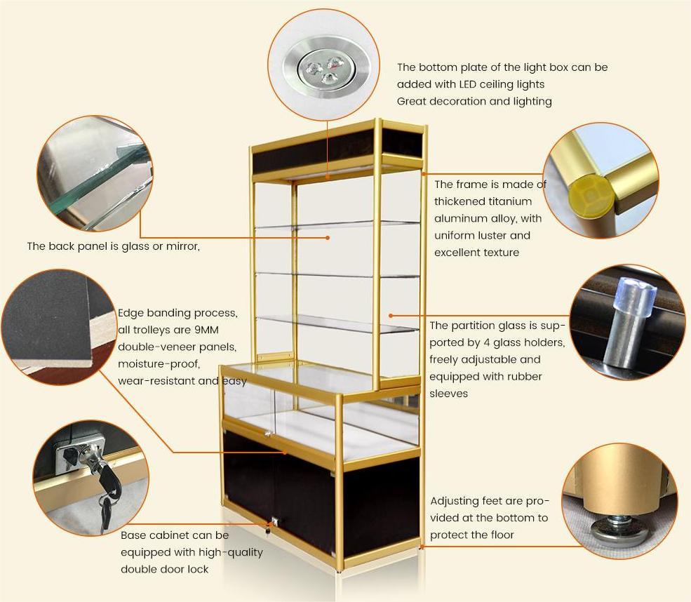 Aluminum Alloy Glass Display Cabinets Lockable Showcases