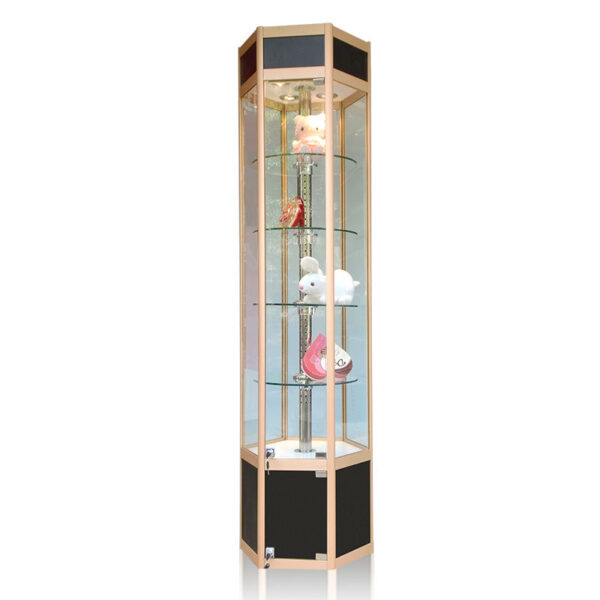 Hexagon Display Cabinet Titanium Aluminum Alloy Glass Showcase Counter Hexagon Display Cabinet Titanium Aluminum Alloy Glass Showcase Counter