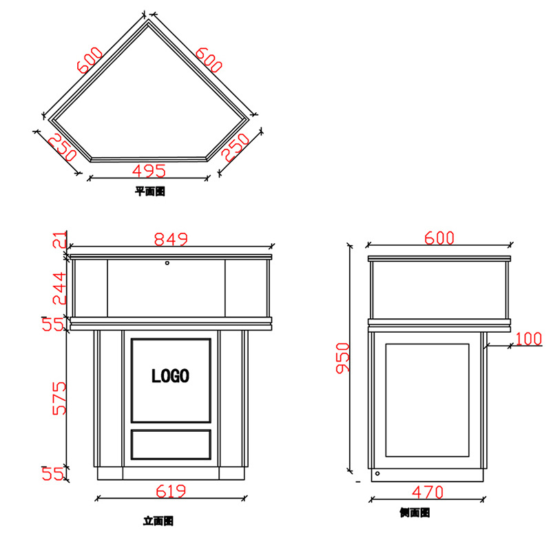 Jewelry Mall Kiosk Curio Corner Showcase Standing LED Exhibition Aluminum Alloy Display Cabinet