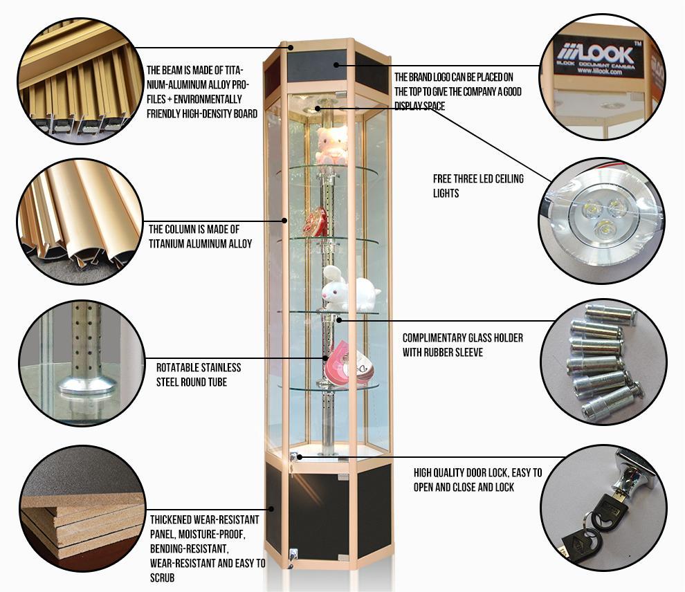 Hexagon Display Cabinet Titanium Aluminum Alloy Glass Showcase Counter