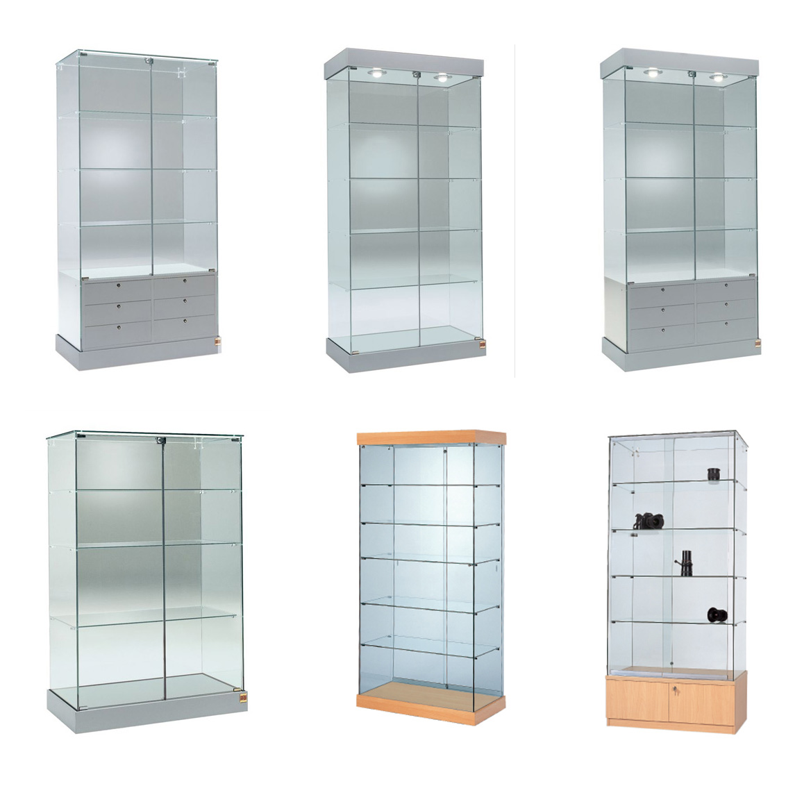 Glass Showcase Cabinet Display Stainless Steel Lockable Actionable