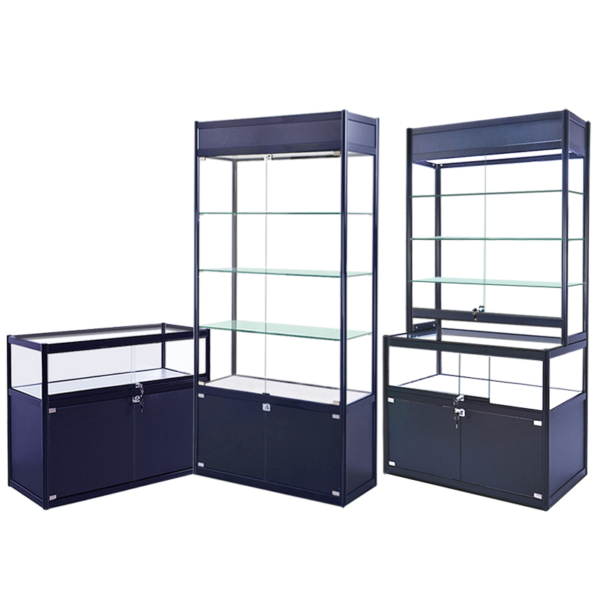 Vitrines en alliage d'aluminium en forme de L Vitrines en alliage d'aluminium en forme de L