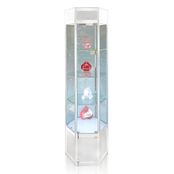 Hexagon Display Cabinet Titanium Aluminum Alloy Glass Showcase Counter Hexagon Display Cabinet Titanium Aluminum Alloy Glass Showcase Counter