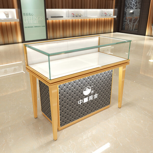 jewelry kiosk in mall (6) Jewelry Kiosk in Mall Glass Display Cabinet Showcase Counter LED Lighting Aluminum Alloy Frame Lockable