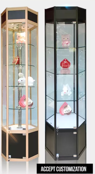 Hexagon Display Cabinet Titanium Aluminum Alloy Glass Showcase Counter