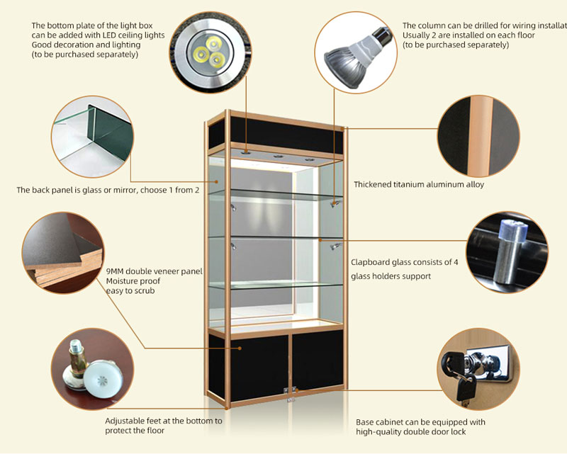 Trophy Display ShowCase Cabinet Sliding Doors Metal lockable Titanium Alloy for sale