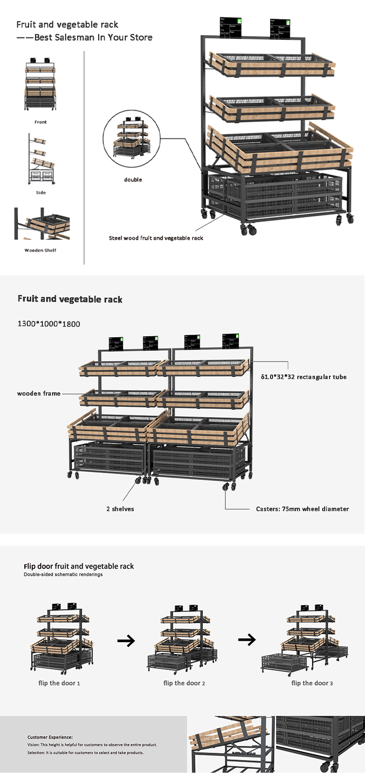  Vegetable Fruit Egg Shelves Display Rack Metal Wood