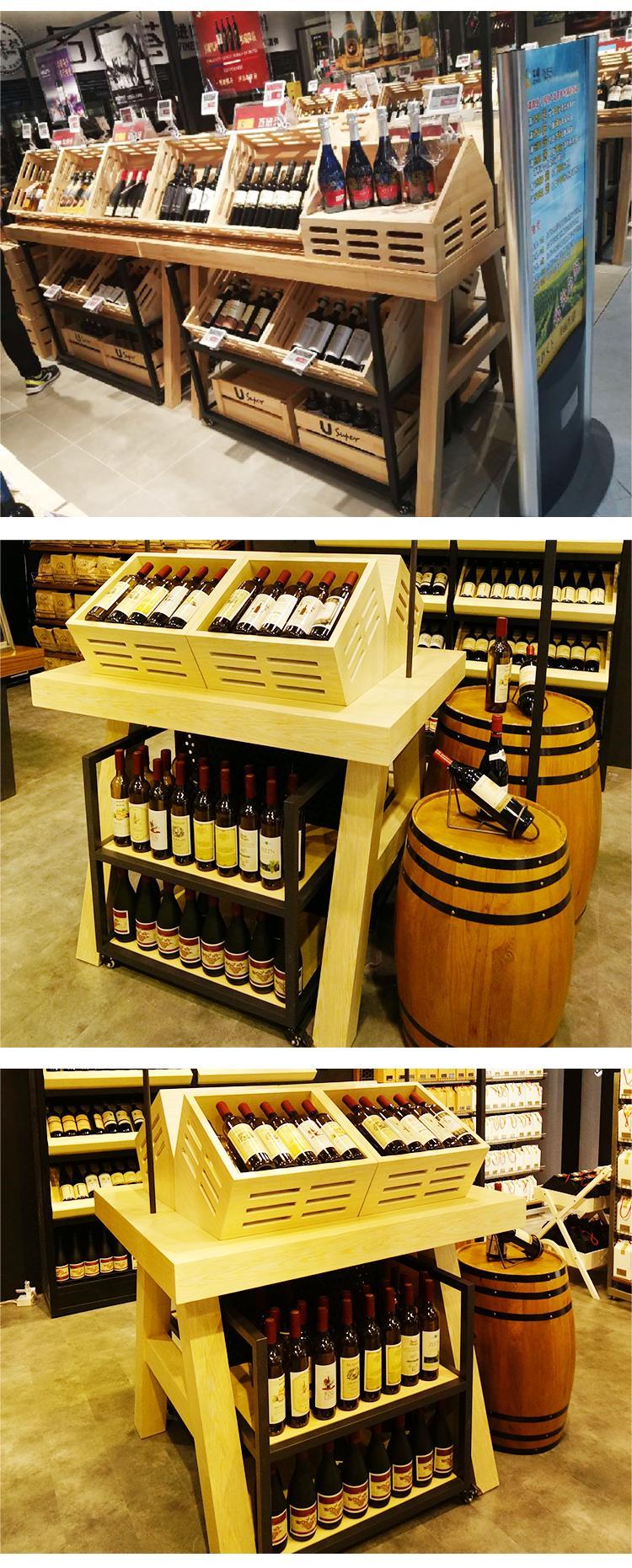Metal Multifunction Grocery Shop Wooden Design Wine Shelves Rack Display Store Shelf