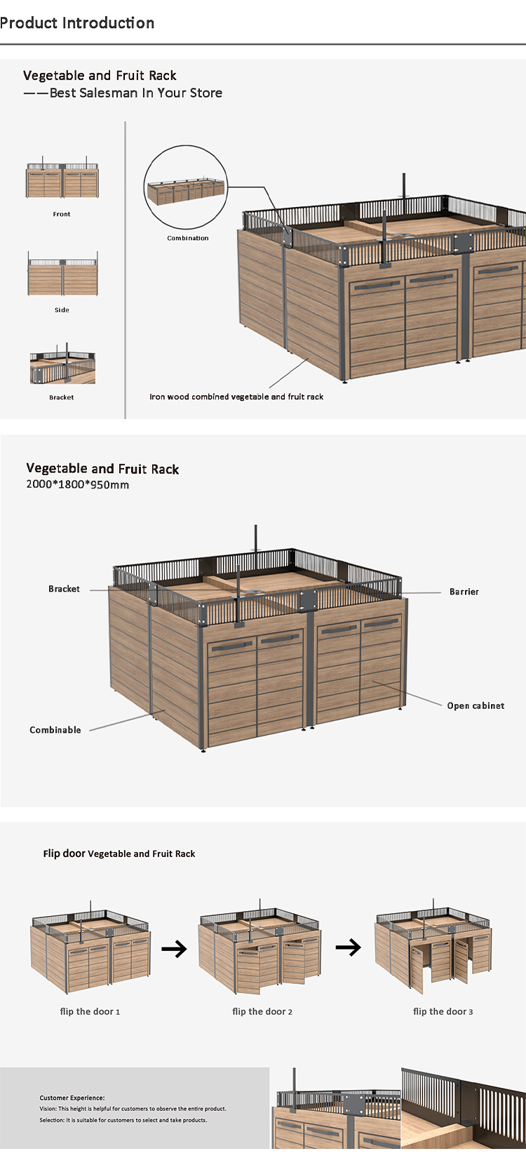 Vegetable and Fruit Storage Rack Shelf Display Stand Supermarket Store Metal Wood