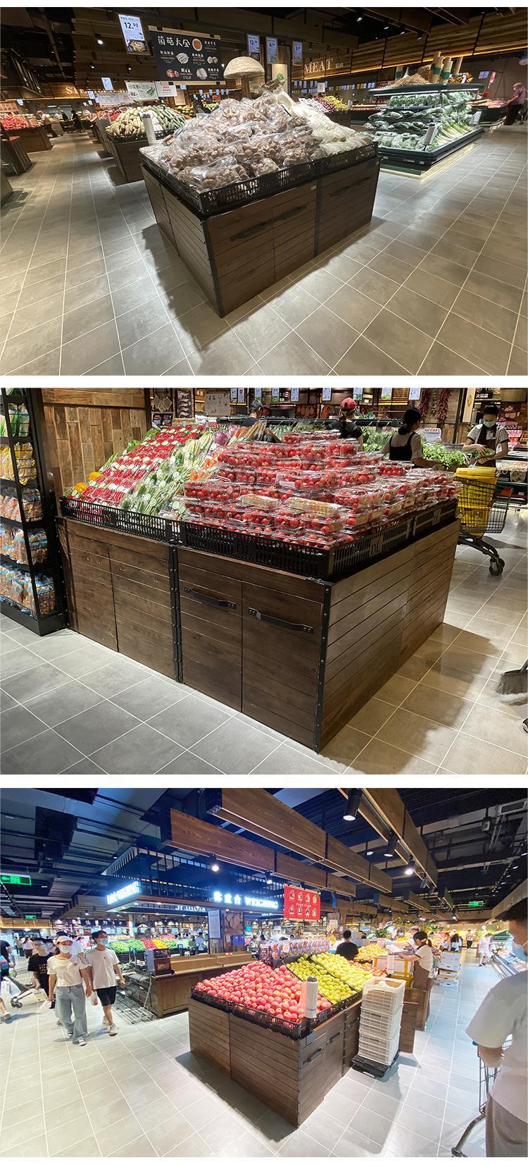 Vegetable and Fruit Storage Rack Shelf Display Stand Supermarket Store Metal Wood