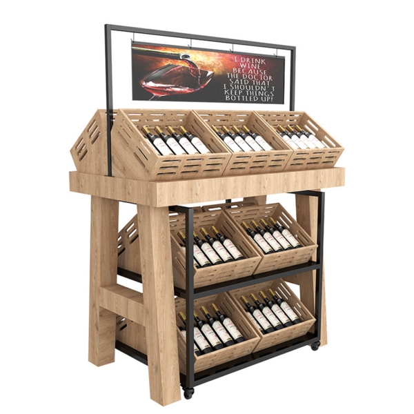 Etagère en métal multifonctionnelle pour épicerie, étagère à vin en bois design, présentoir pour magasin Etagère en métal multifonctionnelle pour épicerie, étagère à vin en bois design, présentoir pour magasin