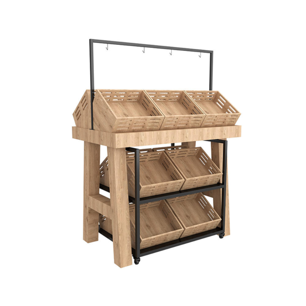 Etagère en métal multifonctionnelle pour épicerie, étagère à vin en bois design, présentoir pour magasin Etagère en métal multifonctionnelle pour épicerie, étagère à vin en bois design, présentoir pour magasin