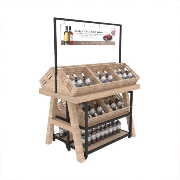 Etagère en métal multifonctionnelle pour épicerie, étagère à vin en bois design, présentoir pour magasin Etagère en métal multifonctionnelle pour épicerie, étagère à vin en bois design, présentoir pour magasin