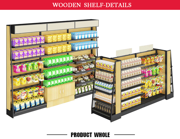 Custom Shelf Wooden Steel Iron Rack Supermarket Shop shelves Retail Store shelving (2)