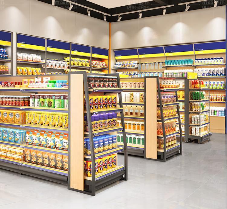 Custom Shelf Wooden Steel Iron Rack Supermarket Shop shelves Retail Store Shelving