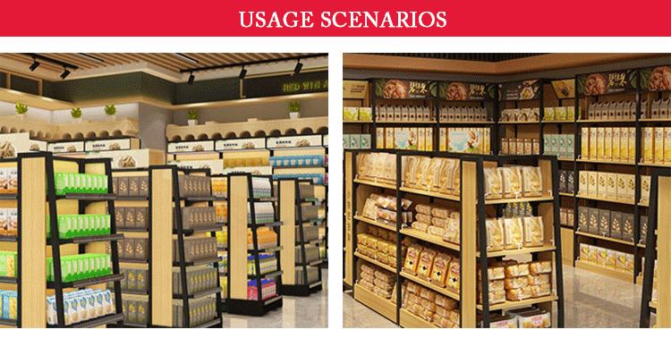 Custom Shelf Wooden Steel Iron Rack Supermarket Shop shelves Retail Store Shelving