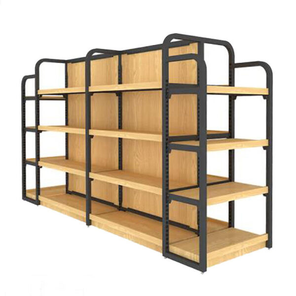 Présentoir d'étagères pour magasins de détail Étagères en bois, en acier et en fer pour supermarchés (1) Présentoir d'étagères pour magasins de détail Étagères en bois, en acier et en fer pour supermarchés (1)