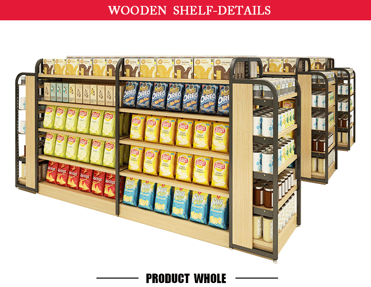 Retail Store Shelf Display Wooden Steel Iron Supermarket Shelves Rack