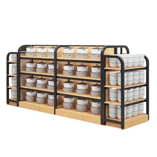 Etagères pour magasins de détail Présentoir en bois, acier et fer Etagères pour supermarchés (3) Présentoir d'étagères pour magasins de détail Étagères en bois, en acier et en fer pour supermarchés