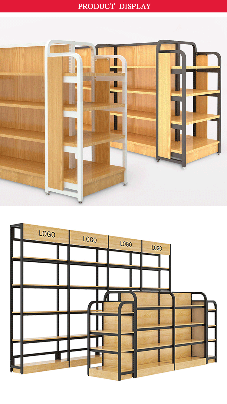 Retail Store Shelf Display Wooden Steel Iron Supermarket Shelves Rack