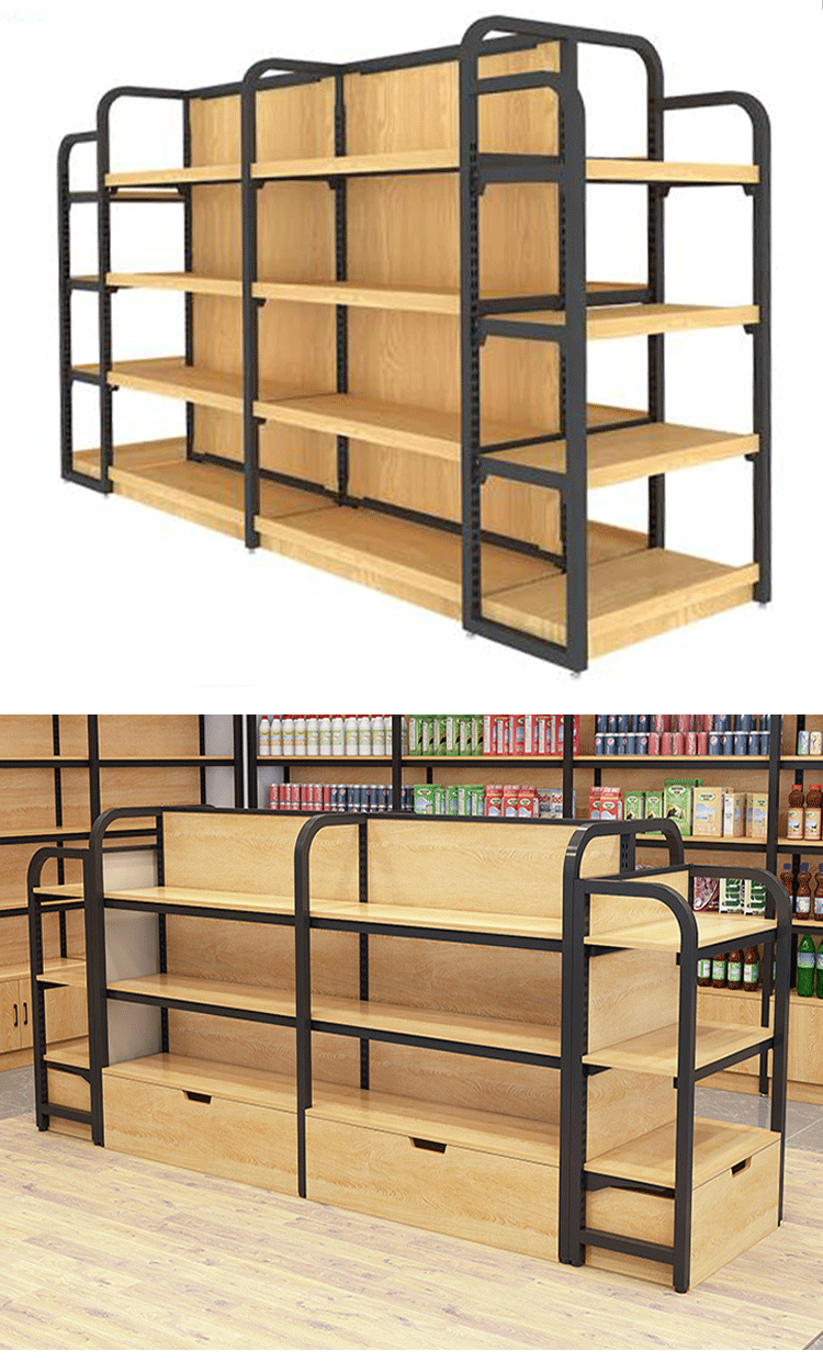 Retail Store Shelf Display Wooden Steel Iron Supermarket Shelves Rack