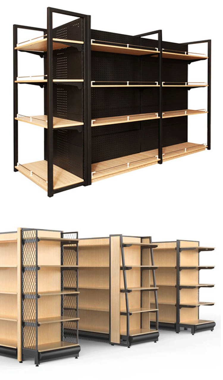 Shop Shelf Display Rack Steel Adjustable Commercial Wooden Metal Shelving Long Stand Rack