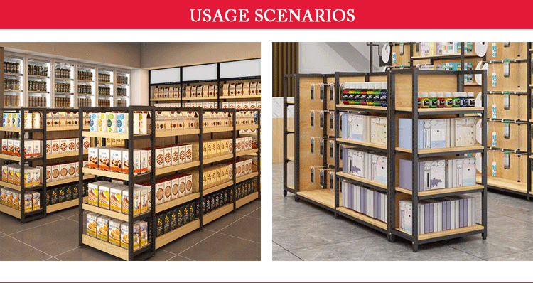 Shop Shelf Display Rack Steel Adjustable Commercial Wooden Metal Shelving Long Stand Rack