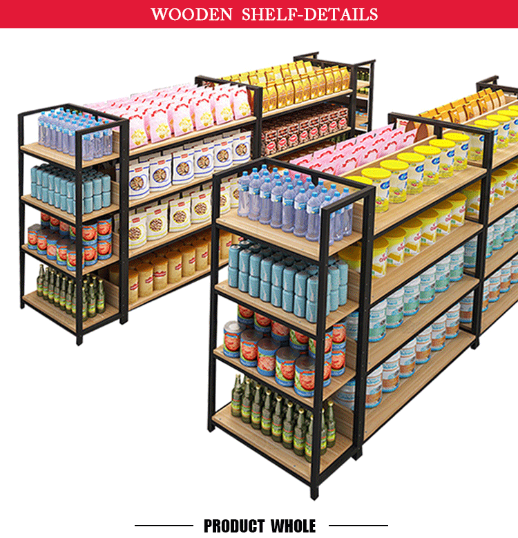 Shop Shelf Display Rack Steel Adjustable Commercial Wooden Metal Shelving Long Stand Rack