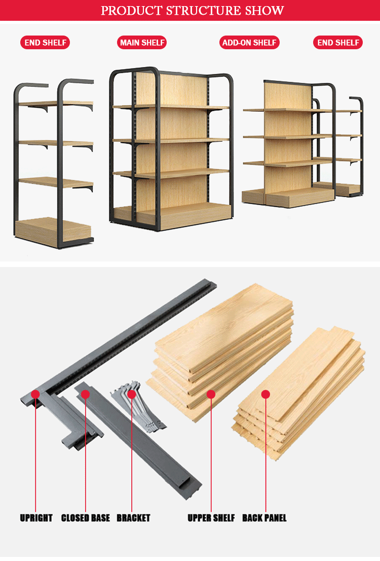 Supermarket Store Wooden Steel Shelf Iron Shelves Rack