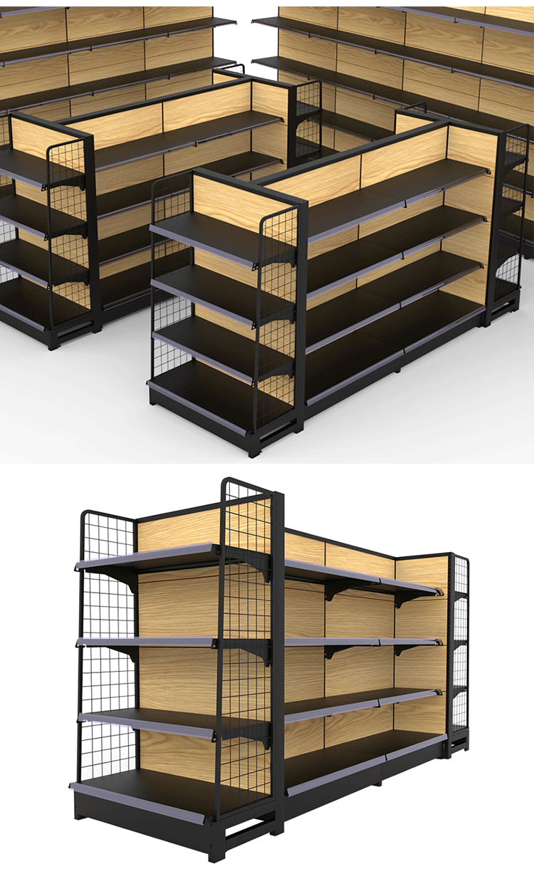 Supermarket Store Wooden Steel Shelf Iron Shelves Rack