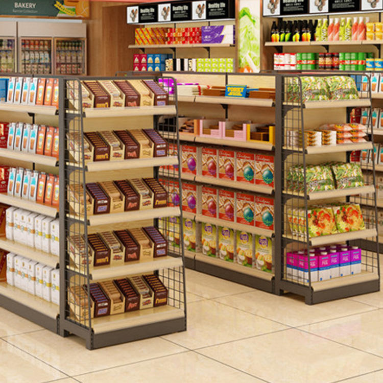 Supermarket Store Wooden Steel Shelf Iron Shelves Rack