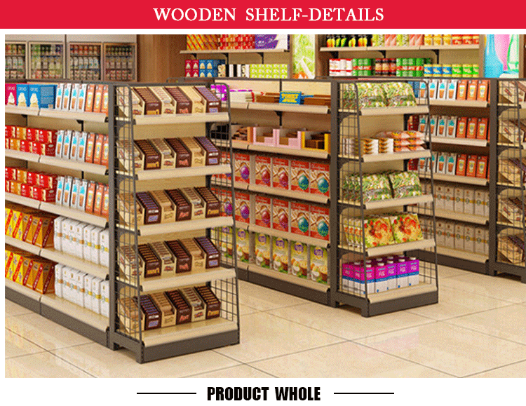Supermarket Store Wooden Steel Shelf Iron Shelves Rack