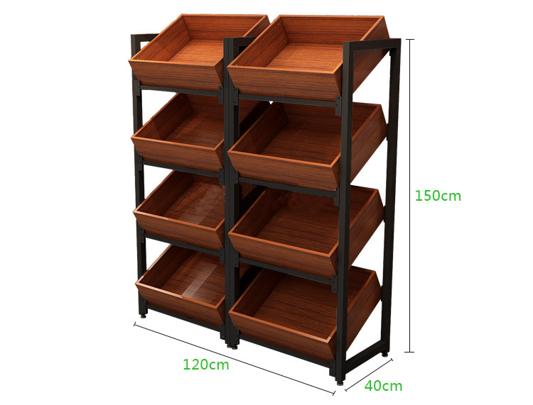 Wooden Metal Shelf Rack Fruits Vegetable Display Steel For Supermarket Retail Store Shop