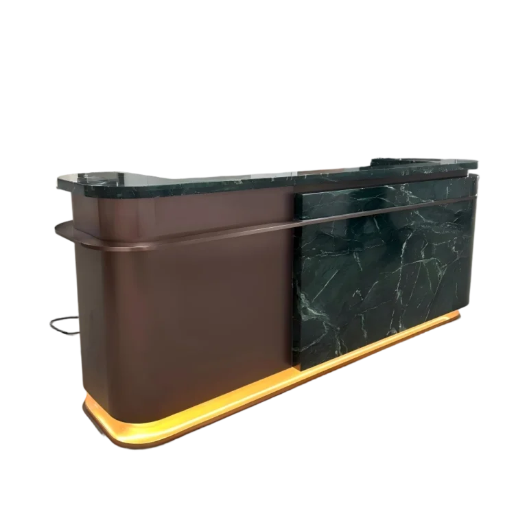Fabricante de Mostrador de Recepción Green Marble Concierge | Diseño Personalizado y Precio de Fábrica