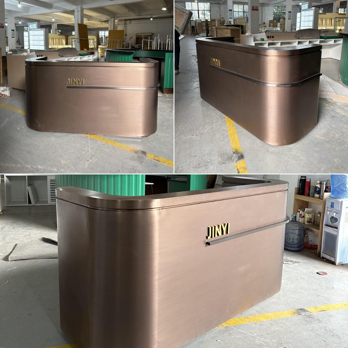 Curved Rose Gold Reception Desk Manufacturer | Custom Design & Factory Price