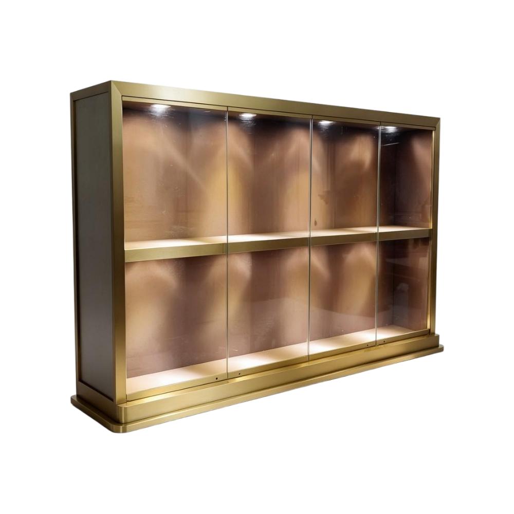 Display Cabinet With Lights — Gold Glass Showcase for Retail Stores