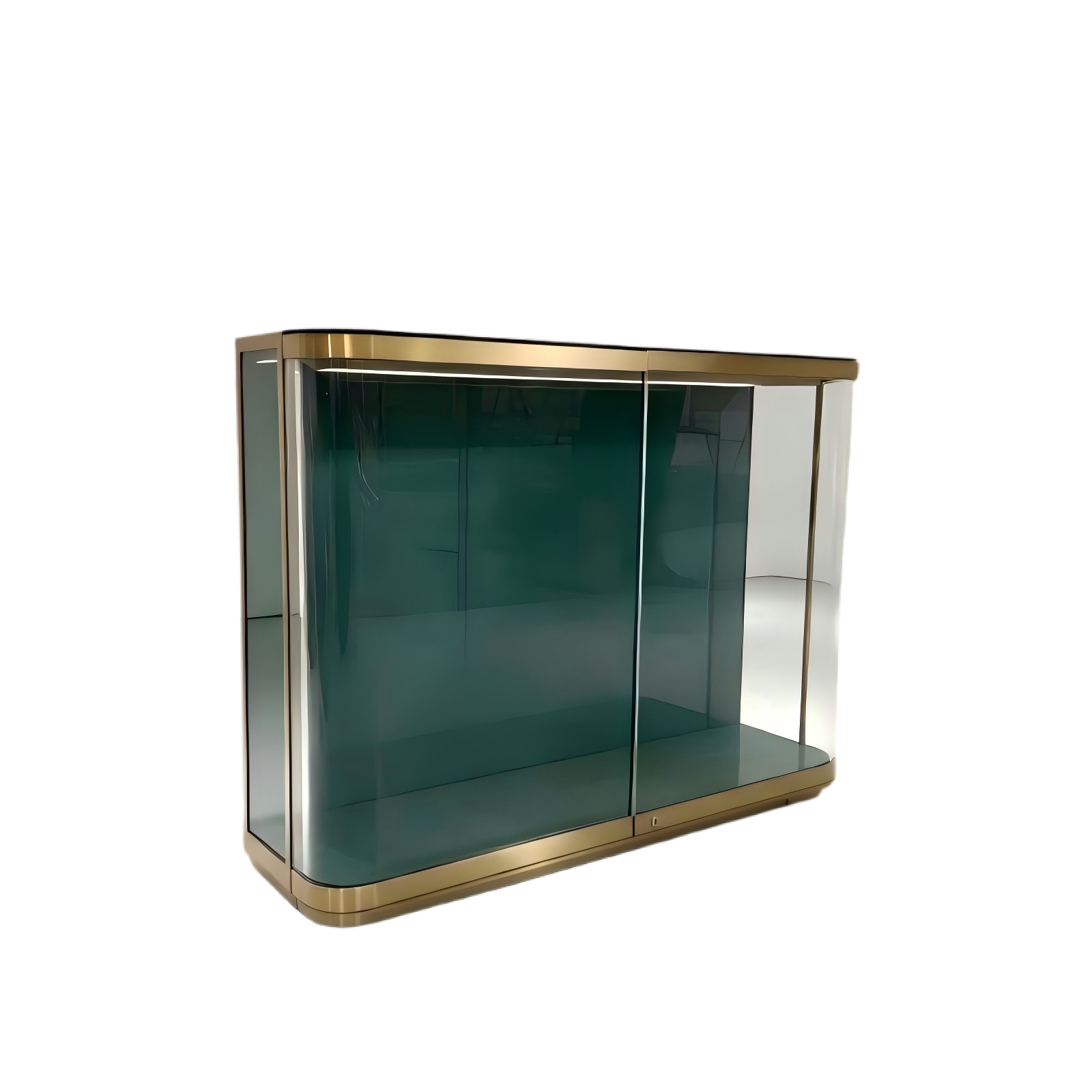Lockable Display Case — Curved Glass Showcase with Gold Frame & LED Lighting