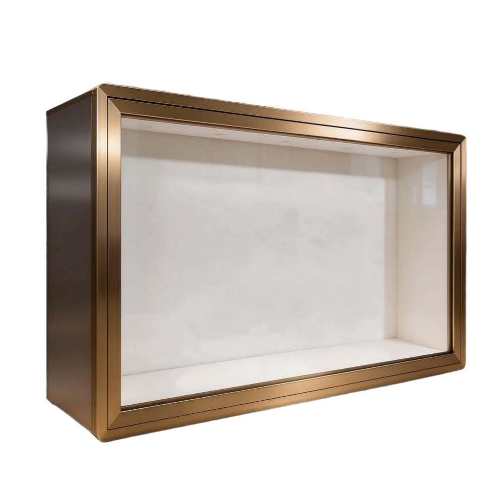 Wall Mounted Display Cabinet — Gold Glass Showcase with LED & Lock