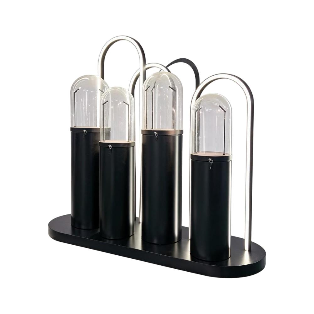 Retail Display Stand — 4-Pillar Arched LED Showcase with Lockable Glass Domes