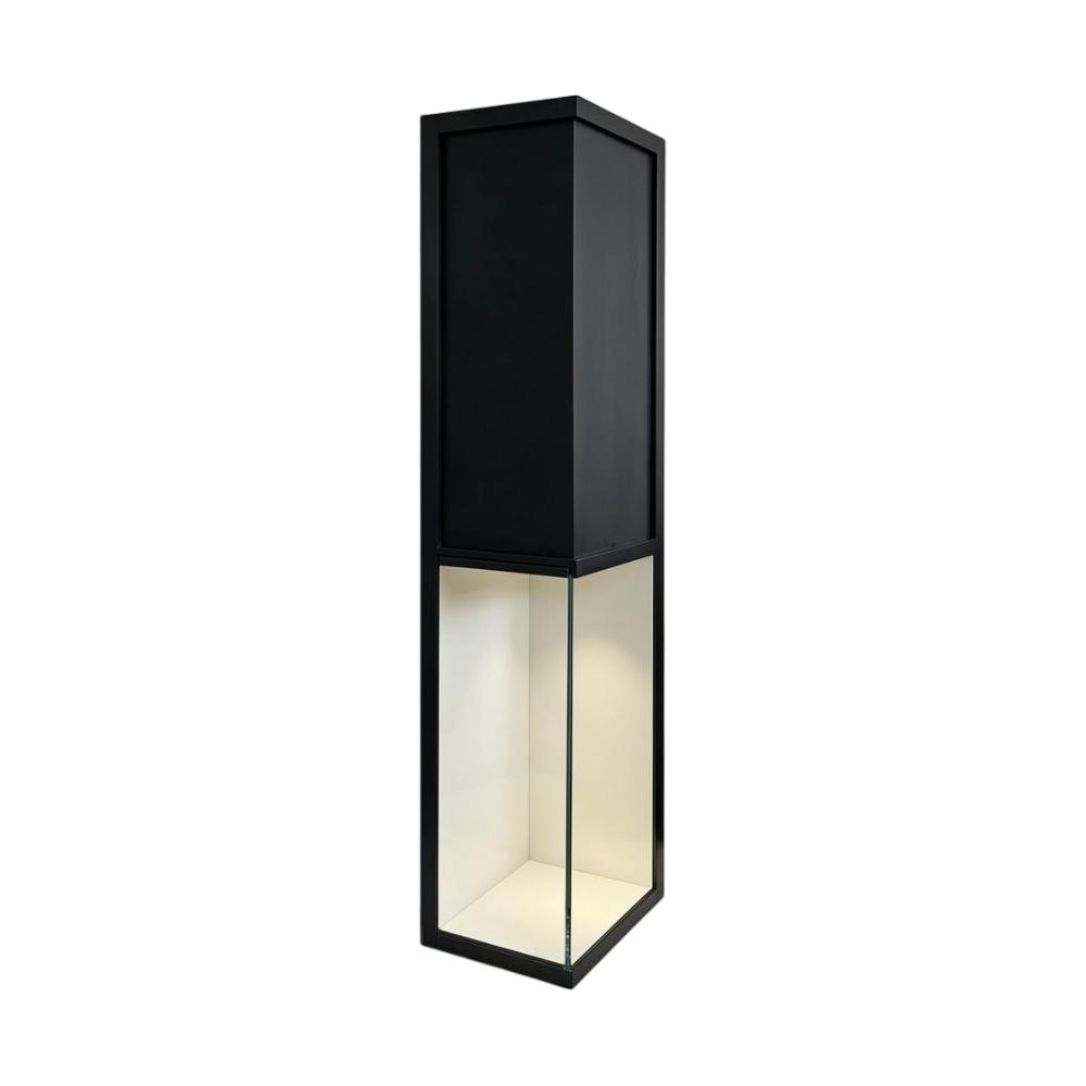 Square Display Case — Black Two-Tier Pedestal Showcase with LED Lighting