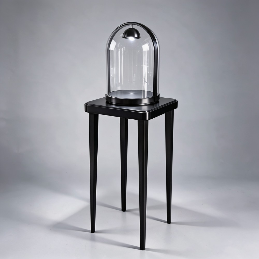 Watch Display Stand — Black Glass Dome Showcase with Spotlight & Tall Stand