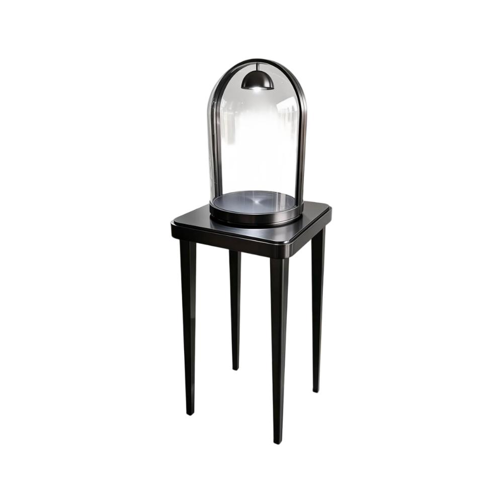 Watch Display Stand — Black Glass Dome Showcase with Spotlight & Tall Stand
