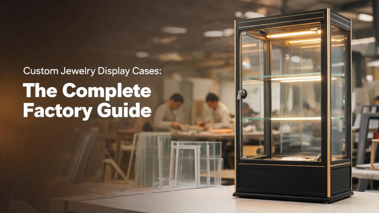 Custom jewelry display case factory guide - premium display case with workshop background
